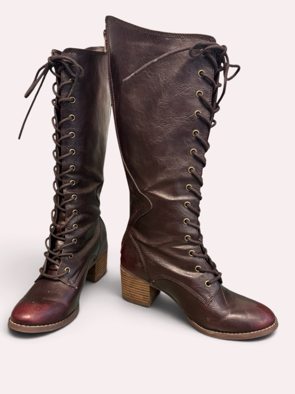 Lace-Up Knee High Leather Boots - Dark Brown W/Easy Zipper Closure
Size9 - Picture 6 of 9